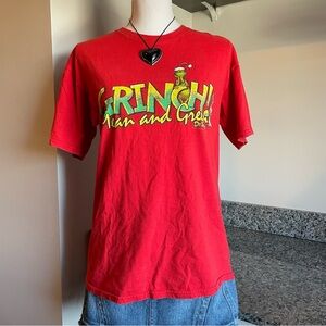 Christmas Dr Seuss Grinch Mean and Green  Medium Red Graphic Tshirt